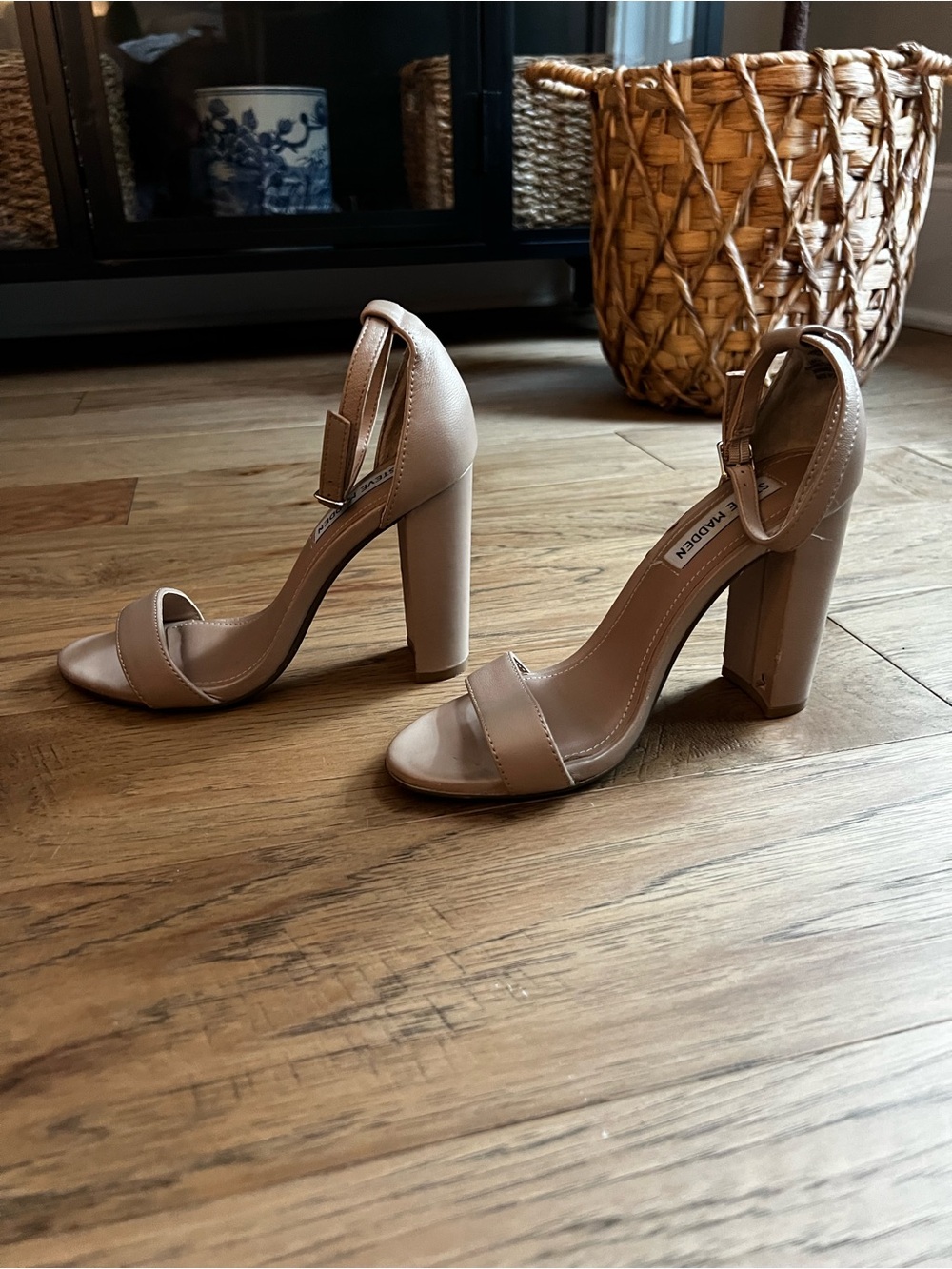 Steve Madden Beige Nude Ankle-Strap Block Heels - Picture 5 of 8